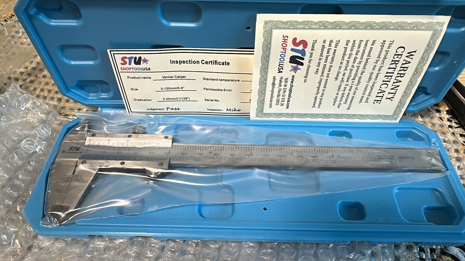 Pied à coulisse vernier 150 mm – Lecture 0,05 mm & 1/128” – Acier inox STU-SHOP TOOL USA