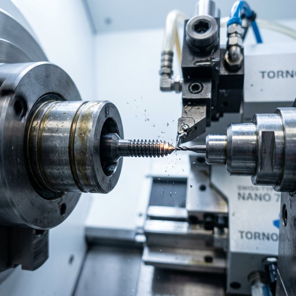 Mecanisation de précision d'une vis d'implant osseux en titane médical